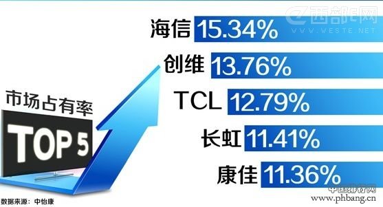 2013年中国电视机市场销量及品牌占有率排行榜